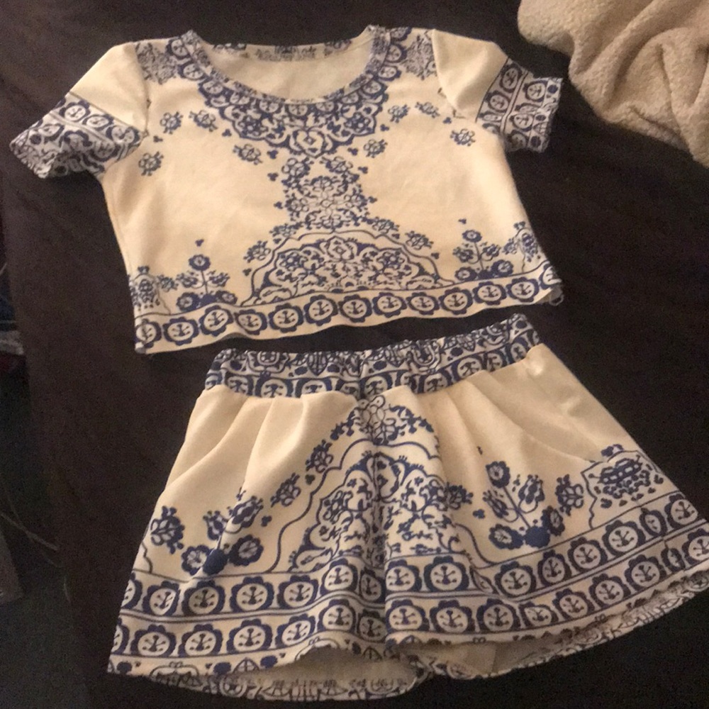 Blue and white Two piece matching set